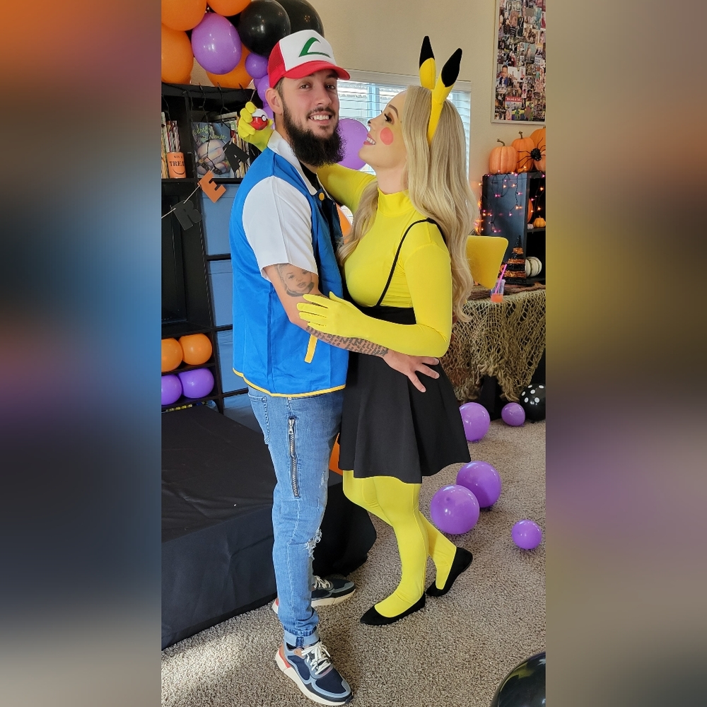 Pikachu ears/headband and Pikachu tail and yellow bodysuit/one piece SIZE M